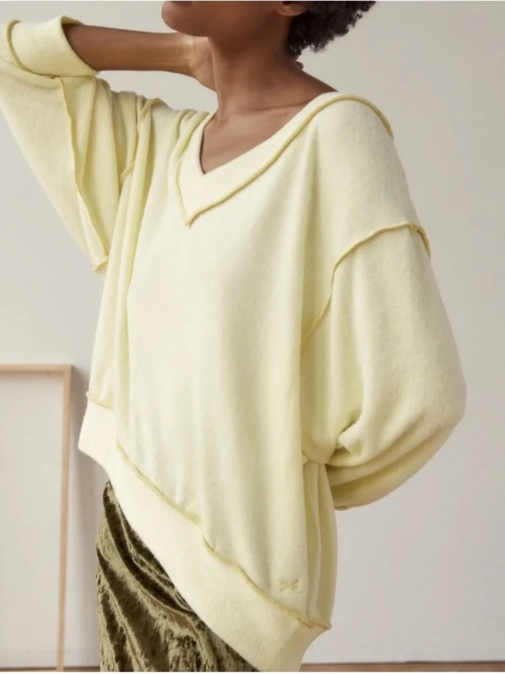 UO OUT FROM UNDER PALE YELLOW SUPER SOFT V NECK COZY LONG SLEEVE ✨